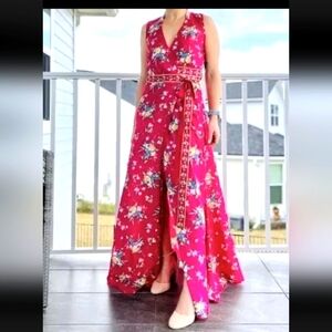 New York and Company Wrap Maxi Dress sz XL Bright Pink